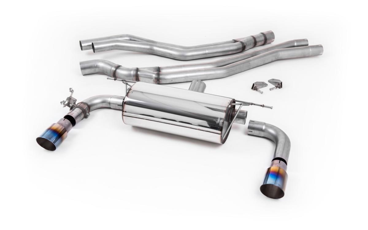 Non-Resonated (Louder) Race Cat-Back Exhaust System with Burnt Titanium GT-90 Trims