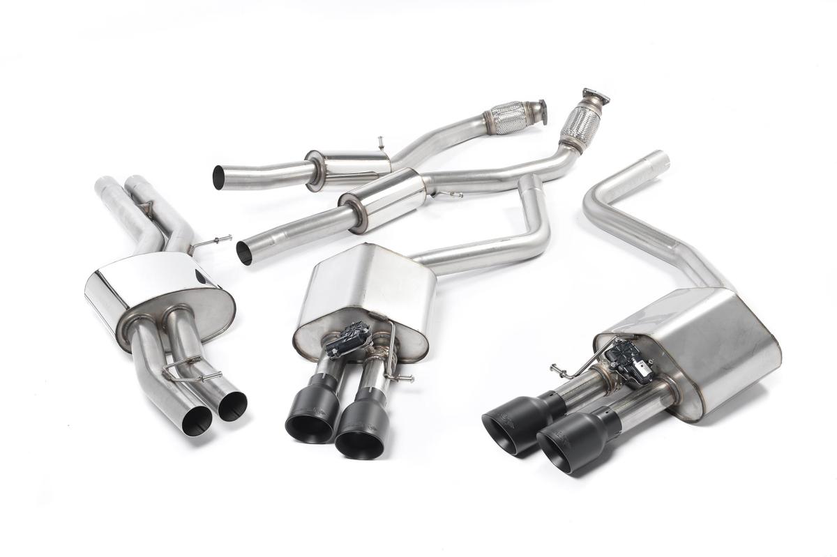 Audi S8 D4 Quattro - Resonated (Quieter) Cat-Back Exhaust System with Cerakote Black Trims