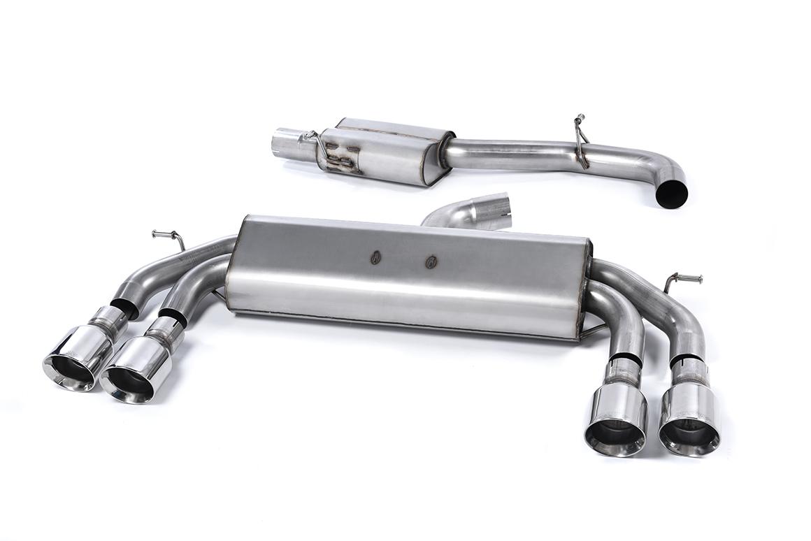 Audi S3 8V/8V.2 - Non-Valved & Resonated (Quieter) Cat-Back Race Exhaust System with Quad Round Polished Tips Audi S3 8V/8V.2 - Non-Valved & Resonated (Quieter) Cat-Back Race Exhaust System with Quad Round Polished Tips