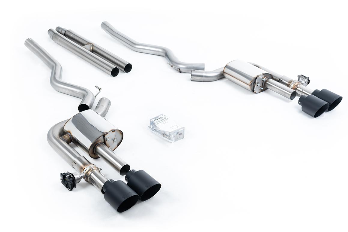 Ford Mustang 5.0 V8 Dark Horse/ Mach 1 - Active Valved Cat Back with H Pipe and Cerakote Black Tips Ford Mustang 5.0 V8 Dark Horse/ Mach 1 - Active Valved Cat Back with H Pipe and Cerakote Black Tips
